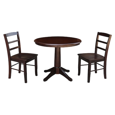 International Concepts Round 36 in Round Top Pedestal Table, with 2 Madrid Chairs, Rich Mocha, 36 in W, 36 in L, 28.9 in H K15-36RT-27B-C2-2